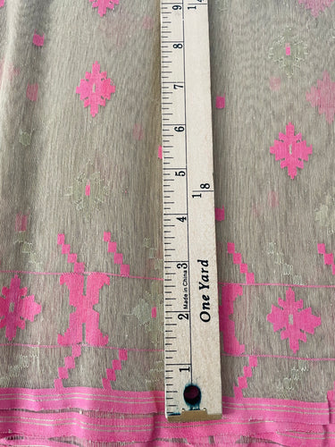 Authentic Dhakai Jamdani Muslin Saree from Bangladesh | Handwoven | Pink | Gold and Pink Thread Work | Ships from California